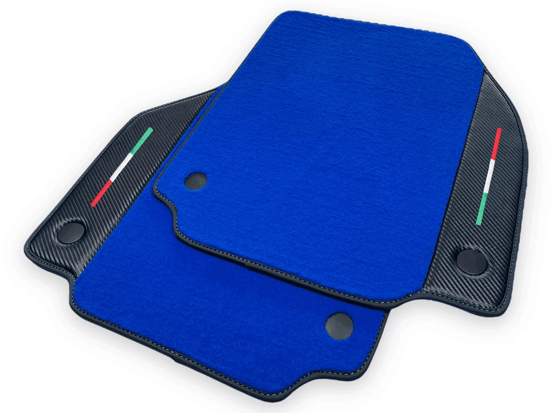Custom fit Ferrari 458 floor mats in premium quality material, featuring precise fitment and stylish blue design with carbon