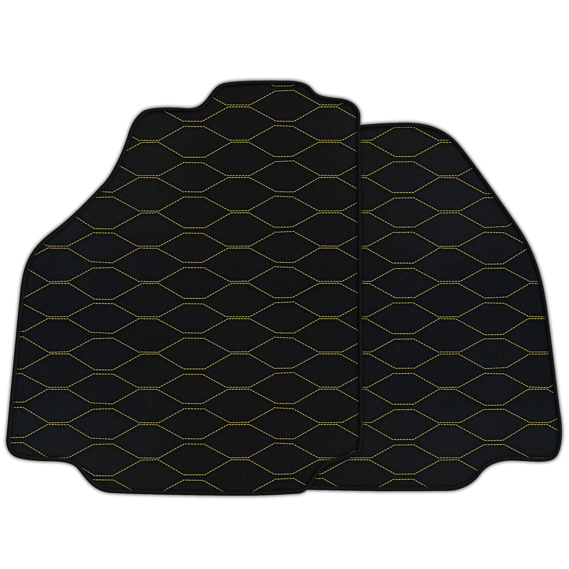Custom fit Ferrari 458 floor mats, premium quality with precise fitment, featuring a stylish black design with yellow stitchi