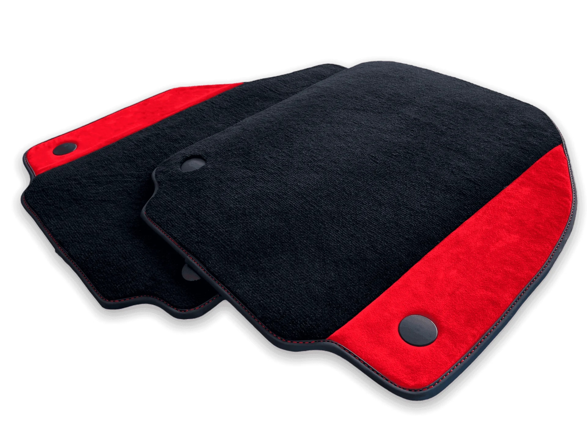 Custom fit Ferrari 458 floor mats in premium quality material, featuring precise fitment and stylish black and red design.