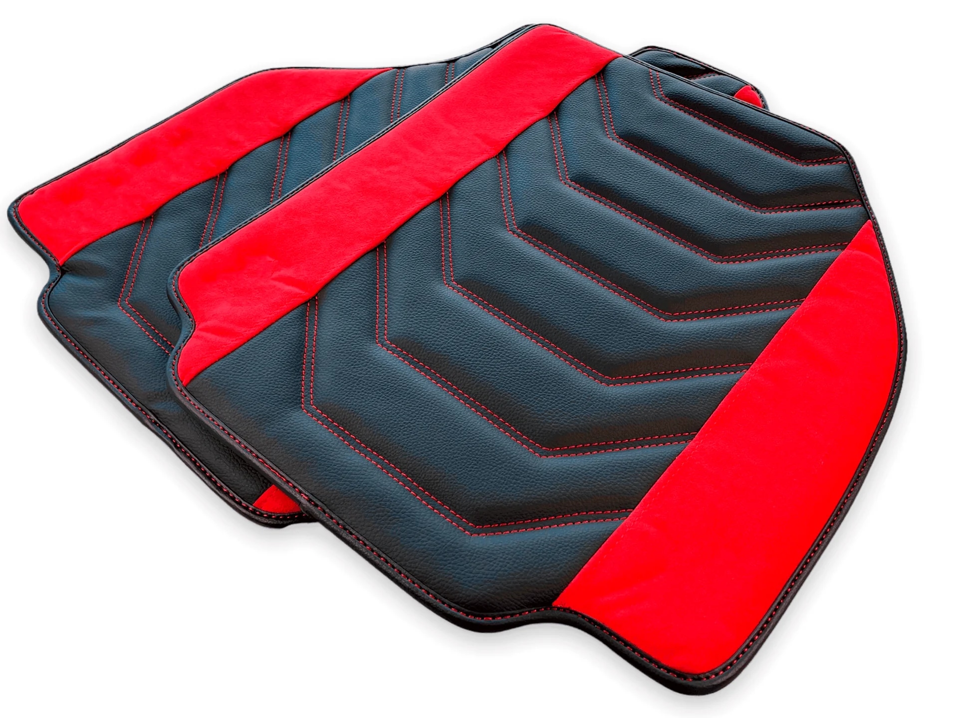 Ferrari 458 custom fit floor mats, premium quality with precise fitment, featuring a sleek black and red design.