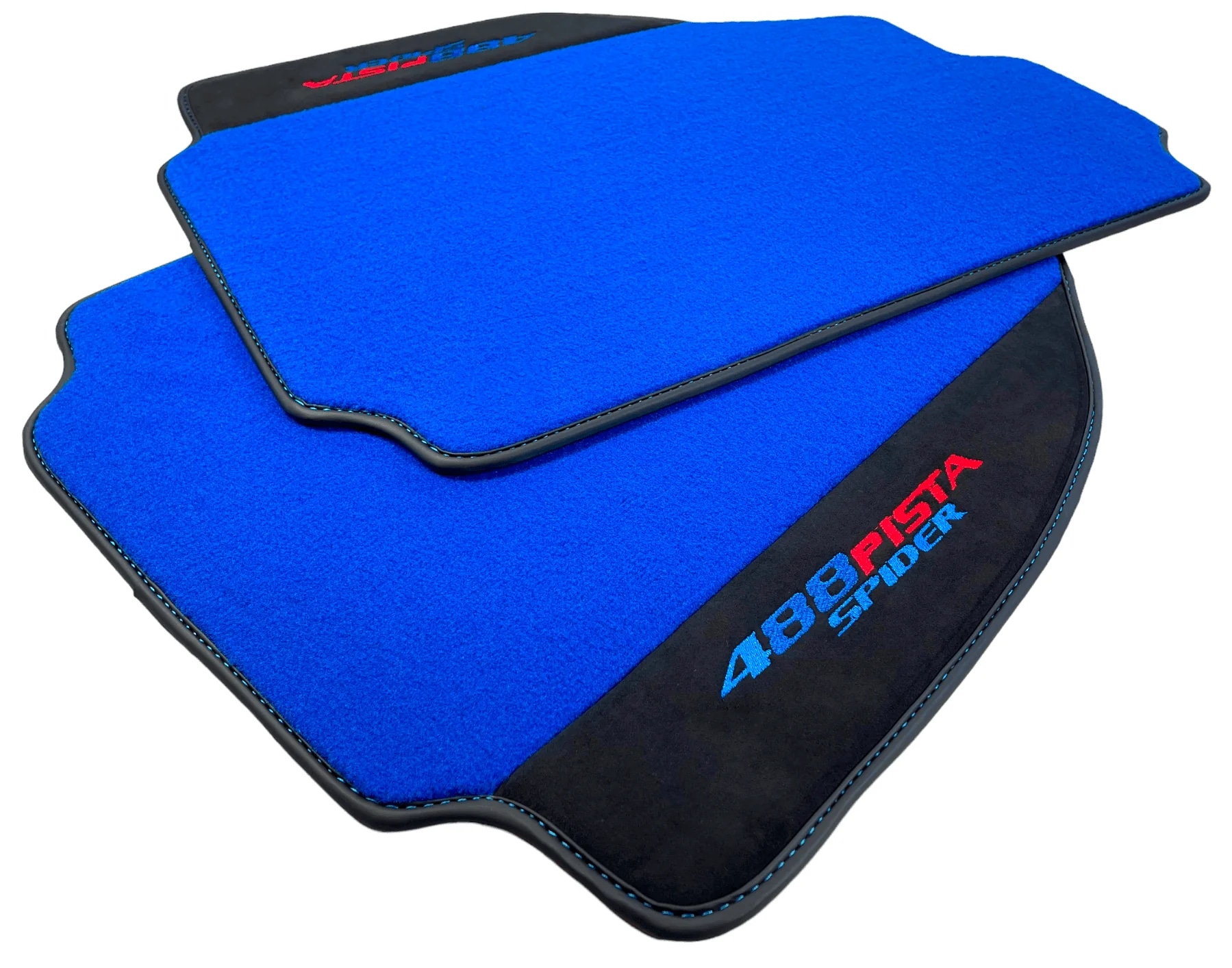 法拉利488 Pista Spider專用地墊,優質材料,精確合身,鮮豔藍色設計。