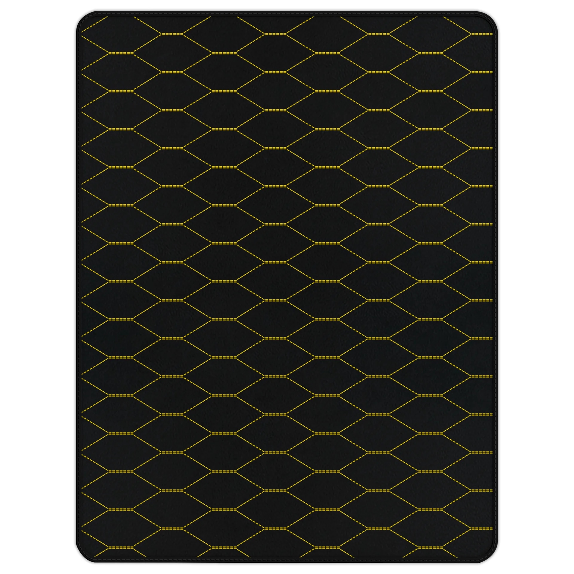 Tappetino su misura Ferrari 488, qualità premium, design nero elegante con cuciture gialle.