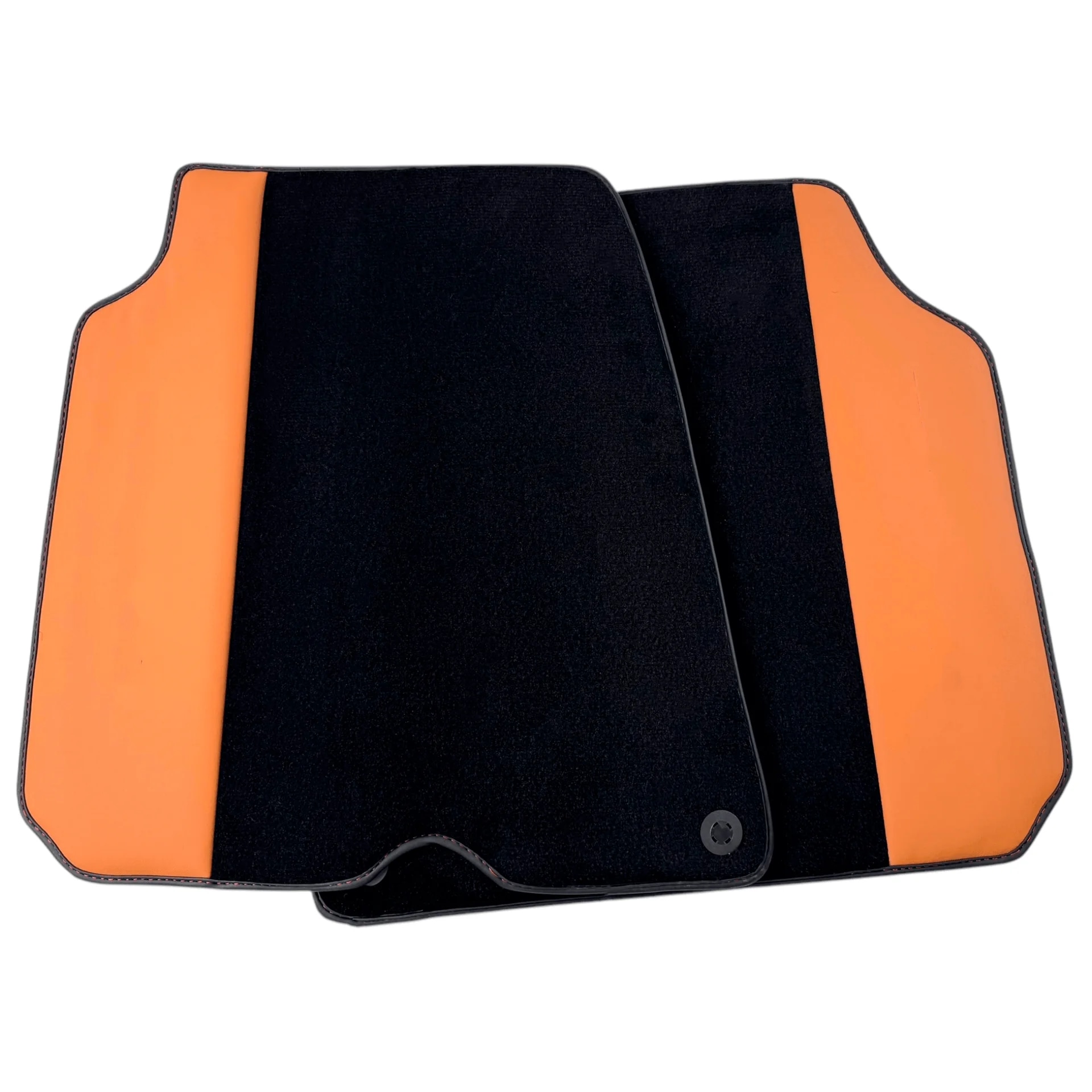 Ferrari F12 Berlinetta custom fit floor mats, premium quality with precise fitment, featuring black and orange design.