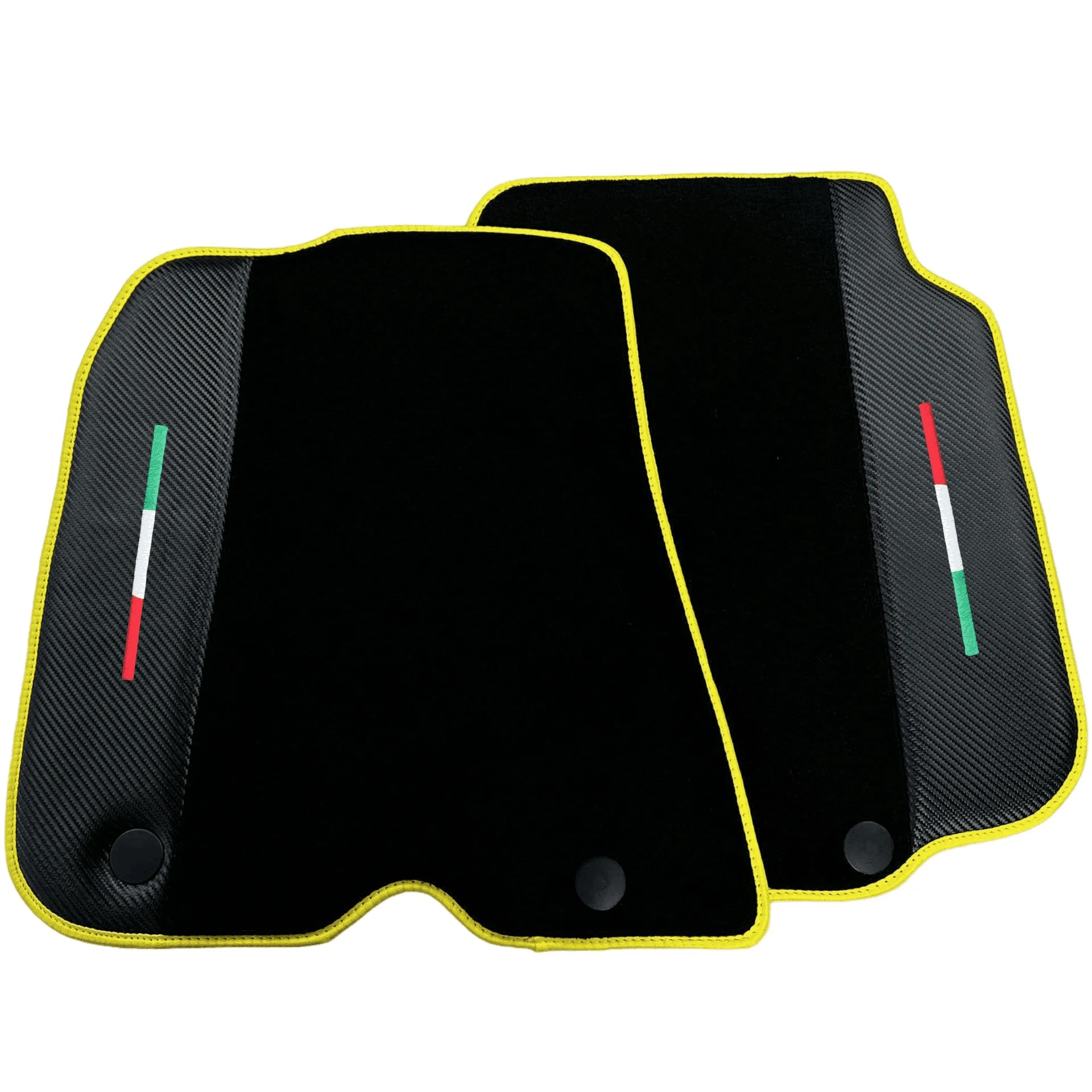 Custom fit Ferrari F12 Berlinetta floor mats, premium quality with precise fitment, featuring carbon accents and vibrant trim