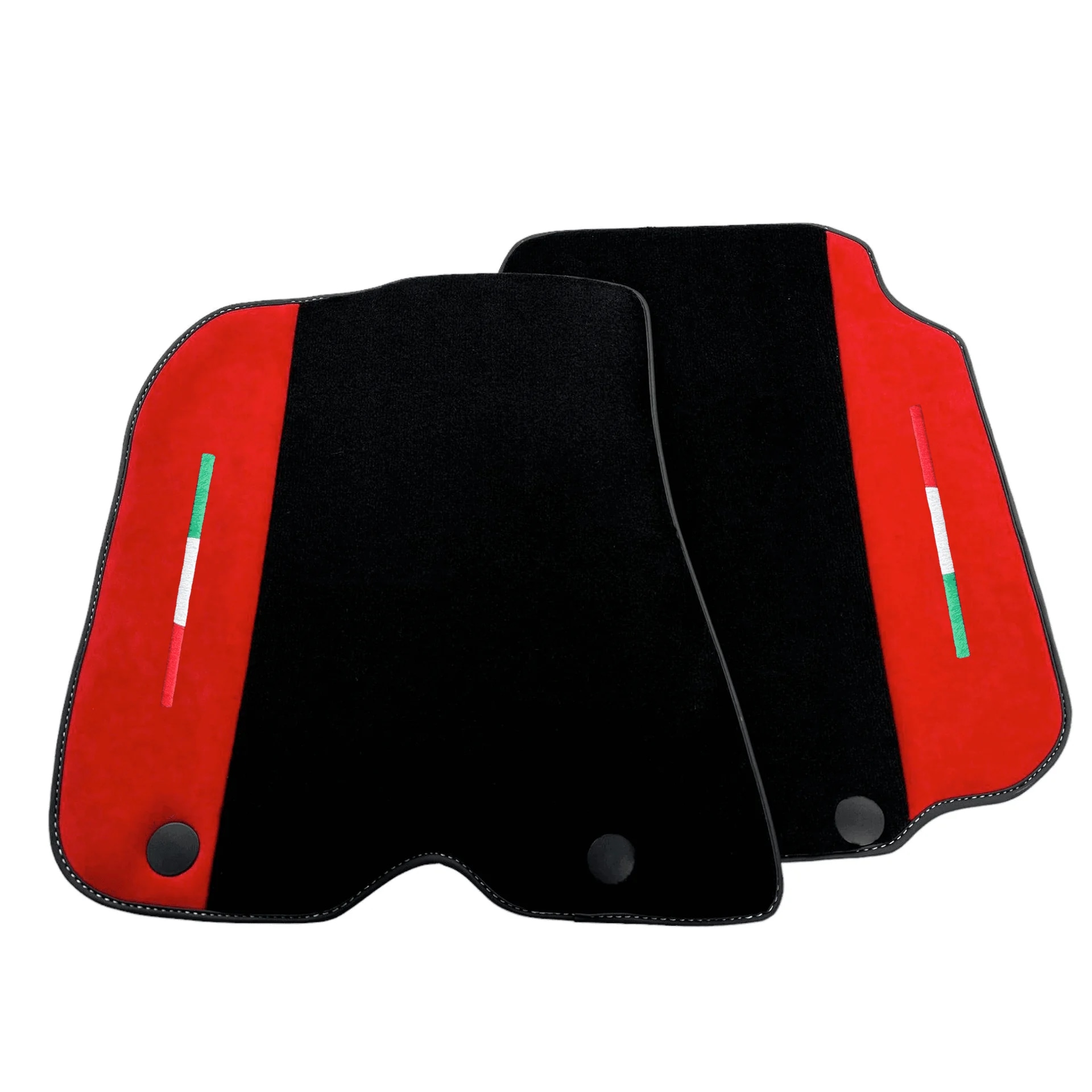 Custom fit Ferrari F12 Berlinetta floor mats, premium quality material, precise fitment, stylish design with red accents.