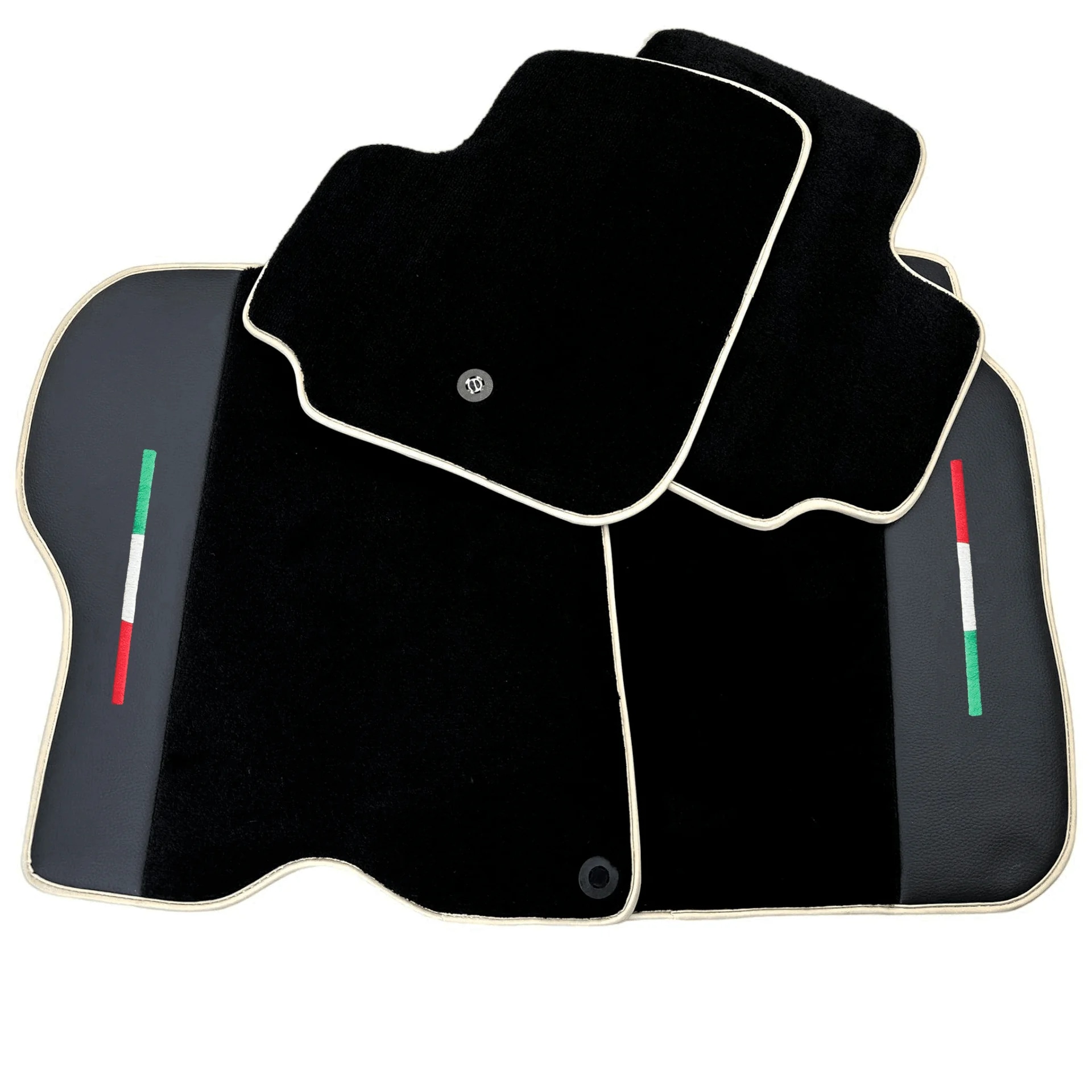 Ferrari GTC4 Lusso floor mats, custom fit, premium quality, precise fitment, featuring Italian flag accents and durable mater