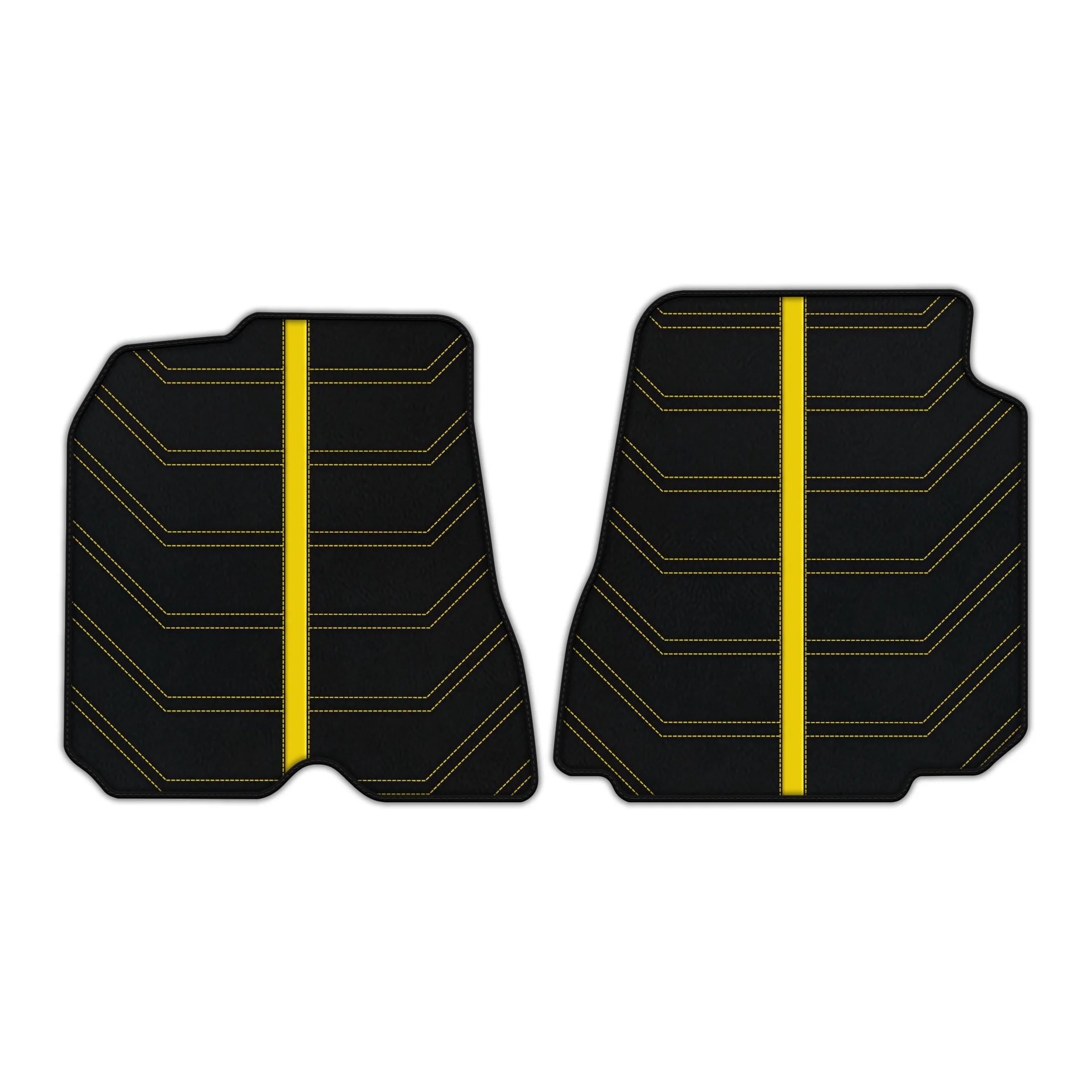 Custom fit Ferrari GTC4 Lusso floor mats in premium quality material with precise fitment and stylish yellow stitching.