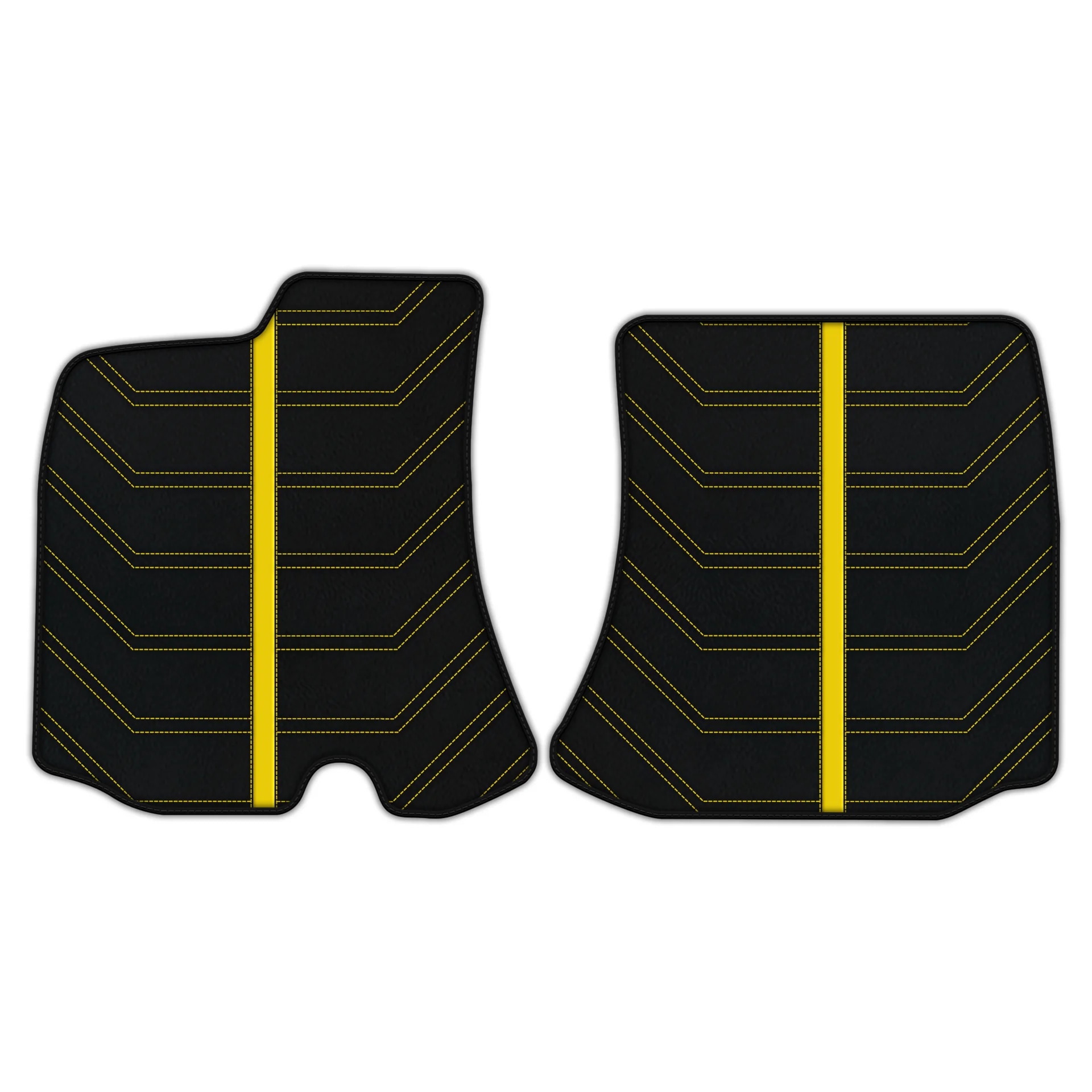 Custom-fit Ferrari Roma floor mats in premium quality with precise fitment, featuring a sleek black design and yellow accents