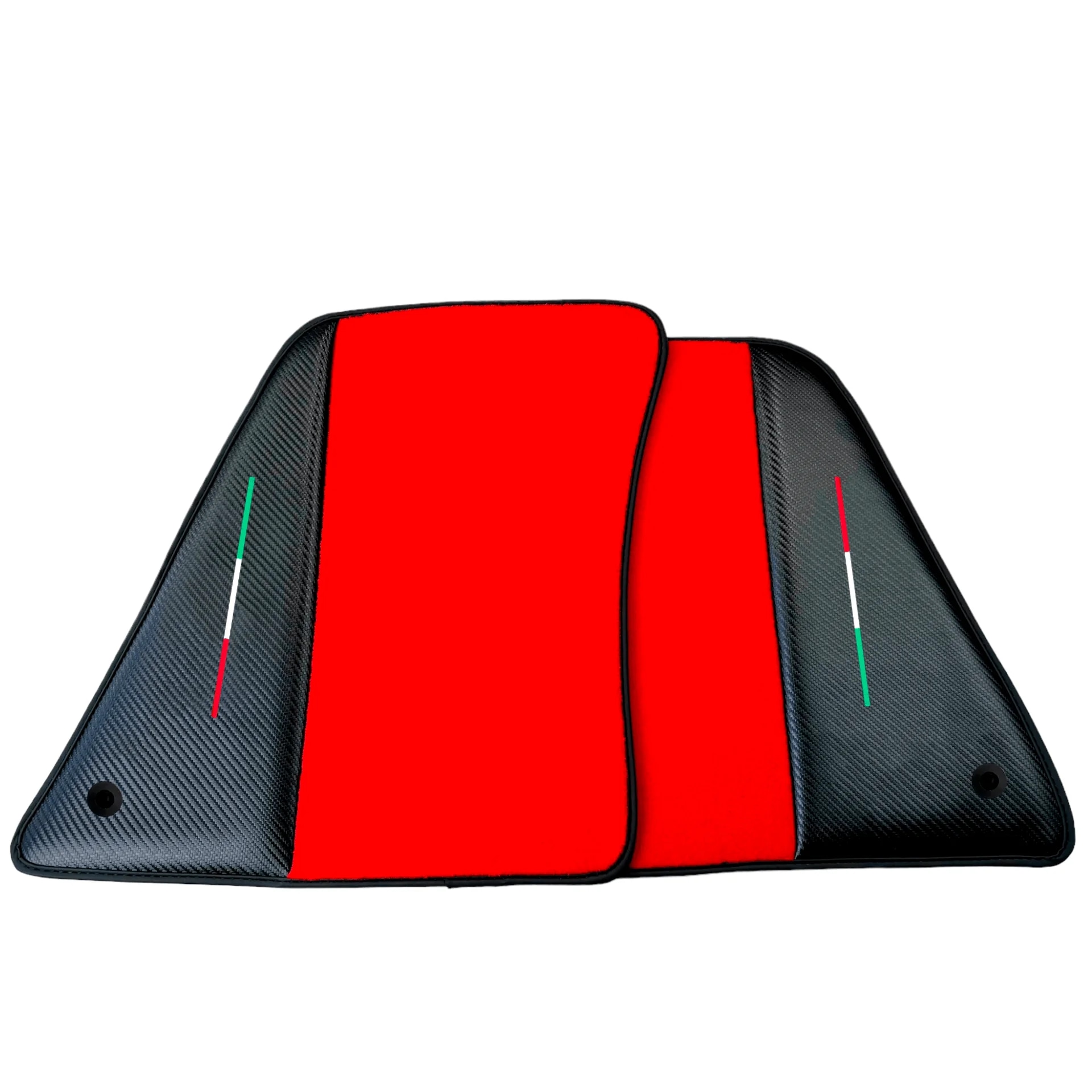 Ferrari SF90 Stradale custom fit floor mats, premium quality material, precise fitment, vibrant red design with carbon accent